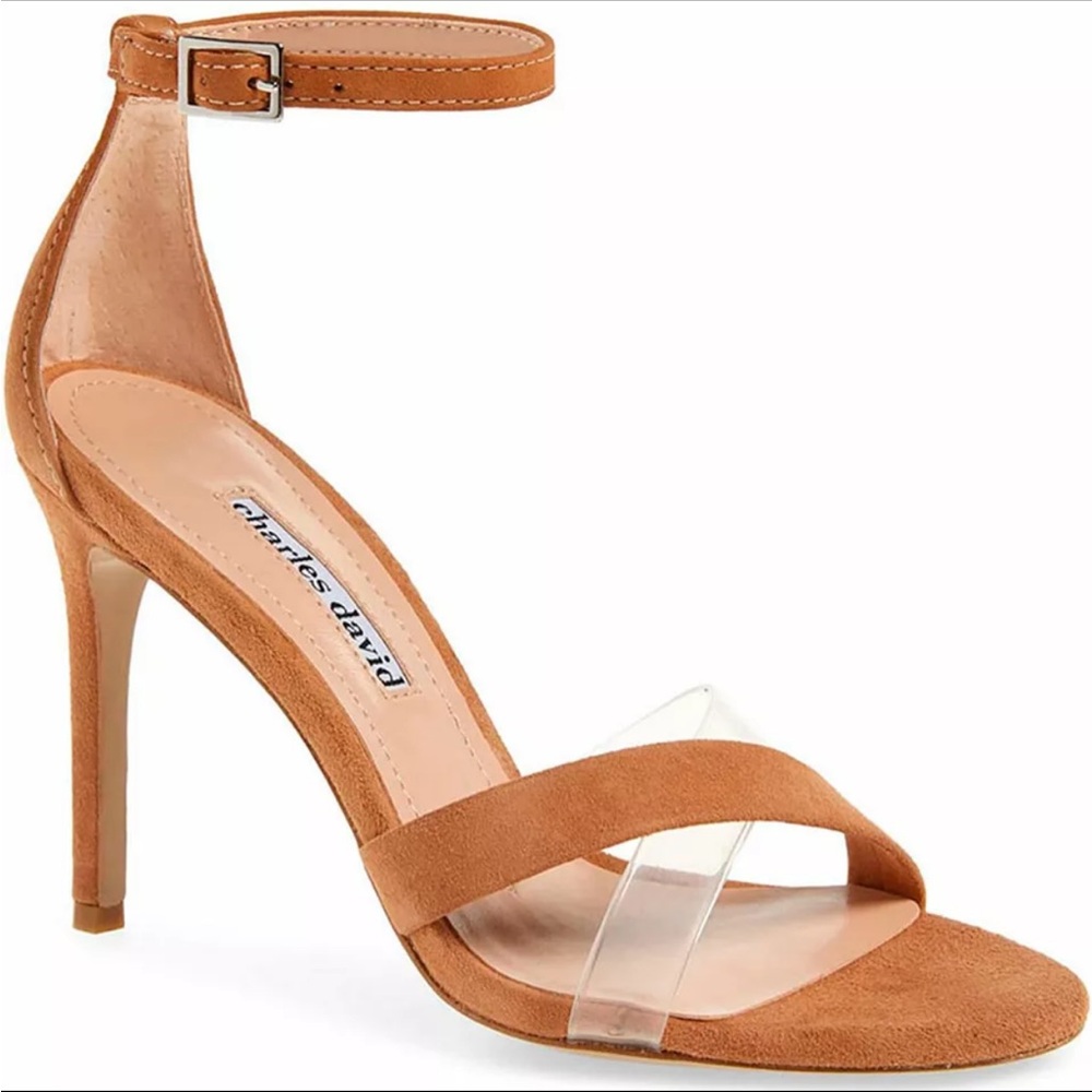 CHARLES DAVID COURTNEY TAN SUEDE LEATHER CRISS CROSS ANKLE STRAP SHOES 9.5